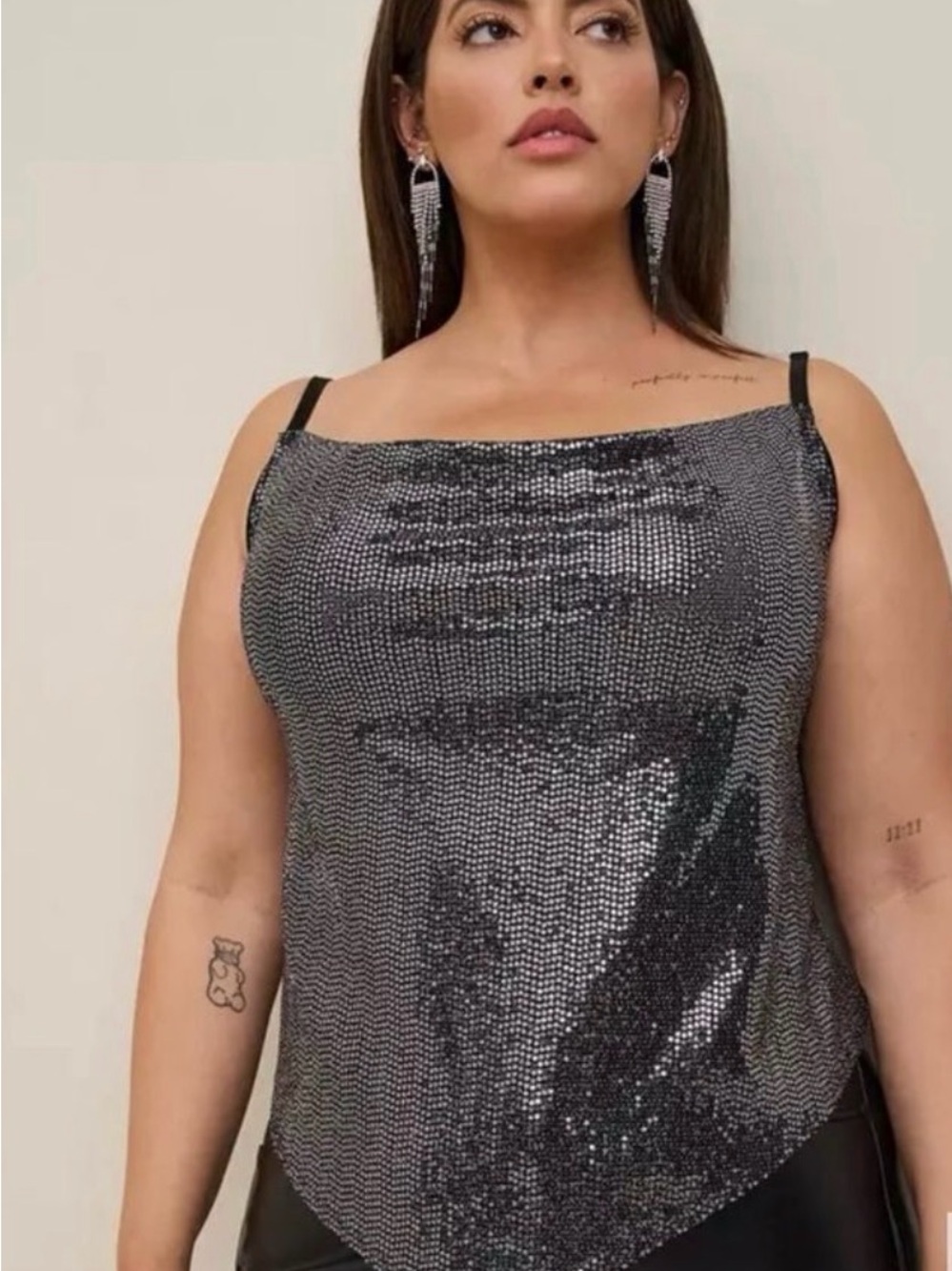 torrid Black Sequin Draped Cami